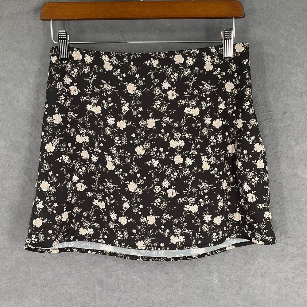 Altar'd State Black Satin Dark Floral Mini Skirt‎ Size S Lightweight Bloomcore